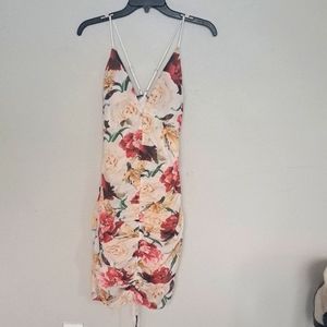 White Spaghetti Adjustable Strap  Summer Pink Floral  Dress Large by Trac